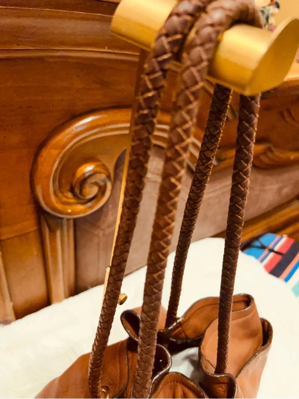 ANTONIO MELANI Tan Leather Tote with Braided Handles - Picture 8 of 10